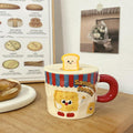 Cute Cartoon Ceramic Mug with Lid – High-Quality Aesthetic Coffee Cup for Girls, Office Water Cup, Breakfast Mug, Birthday Gift