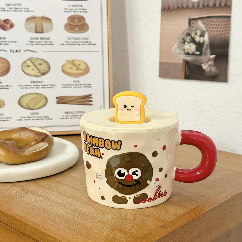 Cute Cartoon Ceramic Mug with Lid – High-Quality Aesthetic Coffee Cup for Girls, Office Water Cup, Breakfast Mug, Birthday Gift