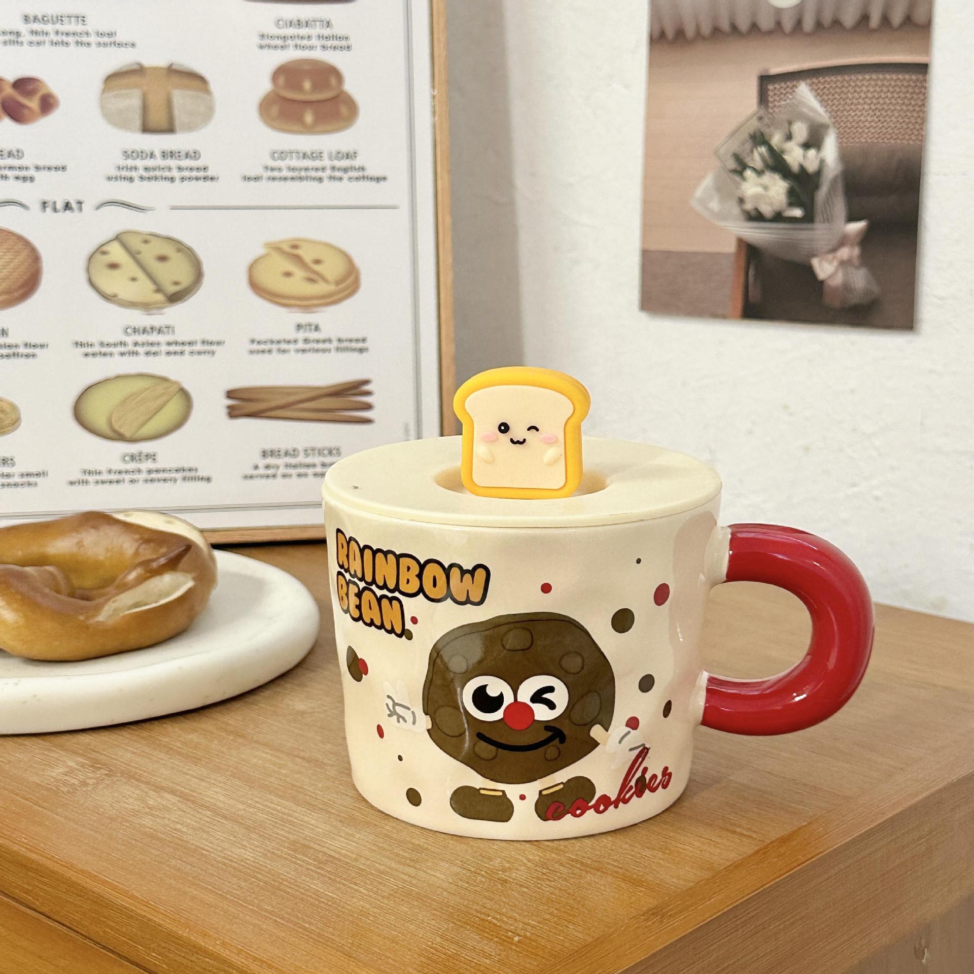 Cute Cartoon Ceramic Mug with Lid – High-Quality Aesthetic Coffee Cup for Girls, Office Water Cup, Breakfast Mug, Birthday Gift