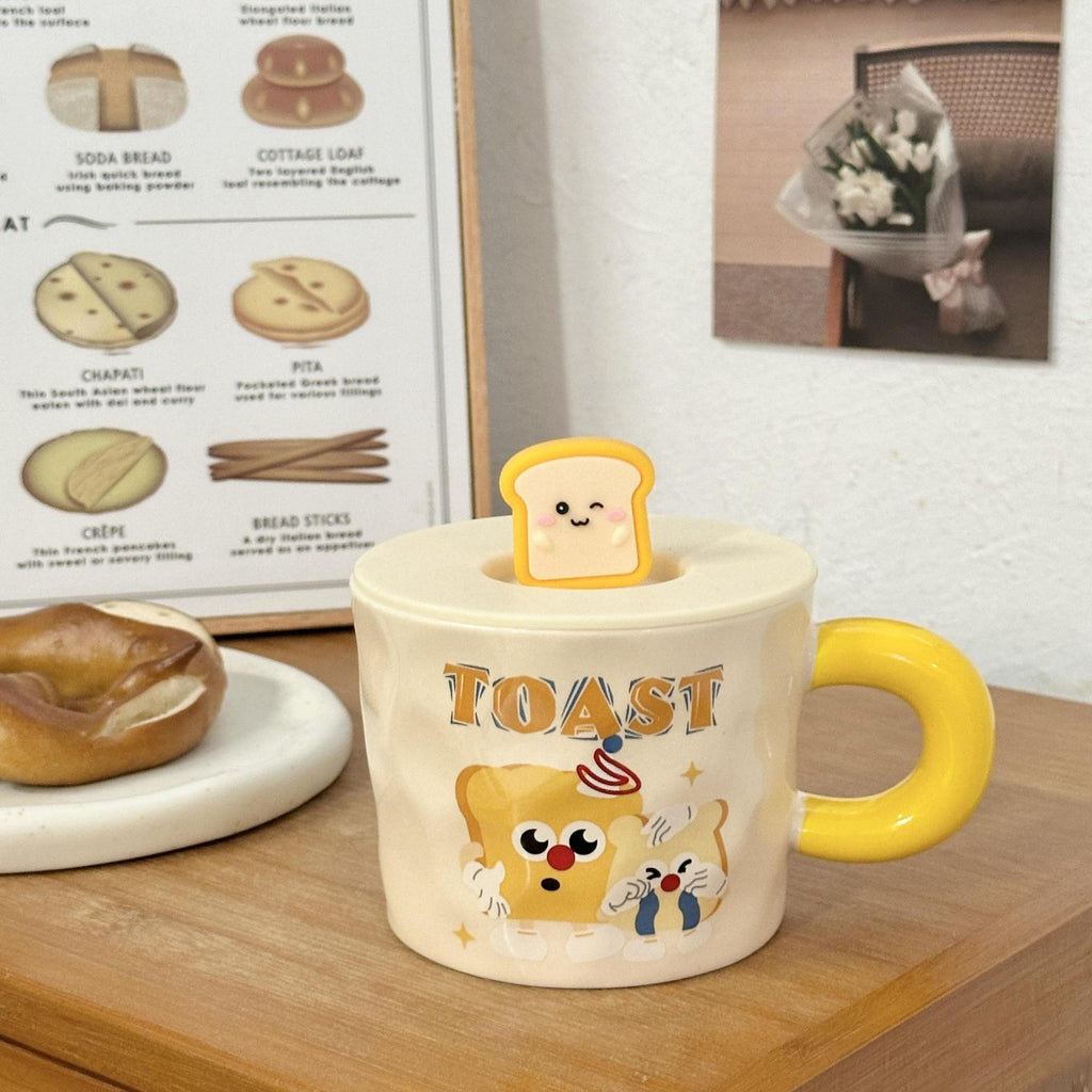 Cute Cartoon Ceramic Mug with Lid – High-Quality Aesthetic Coffee Cup for Girls, Office Water Cup, Breakfast Mug, Birthday Gift