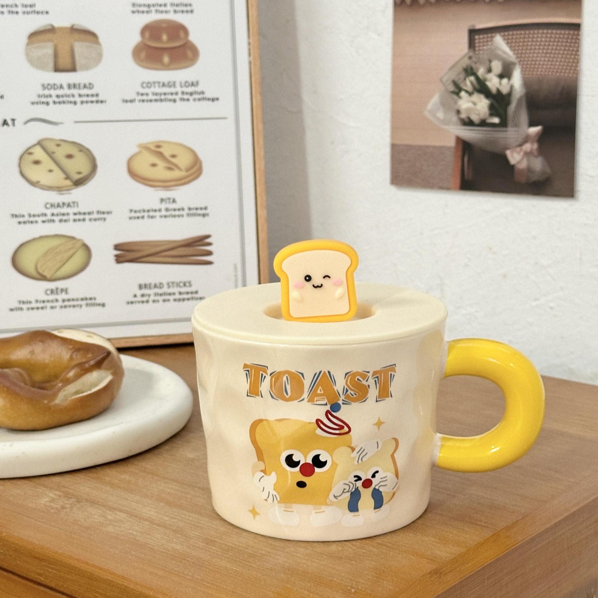 Cute Cartoon Ceramic Mug with Lid – High-Quality Aesthetic Coffee Cup for Girls, Office Water Cup, Breakfast Mug, Birthday Gift